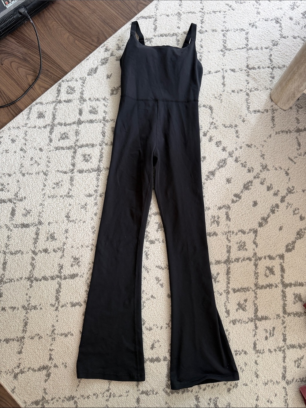aerie Black Square-Neck Flared Jumpsuit